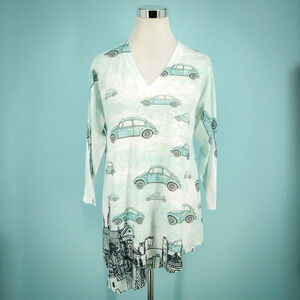 Et Lois Size Large L VW Bug Car City V Neck Asymmetrical Artsy Tunic Sweater